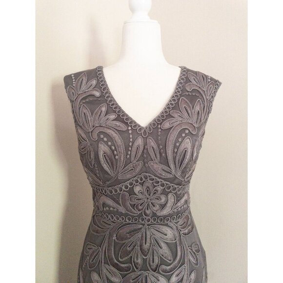 Sue Wong Embroidered Mesh Sleeveless Cocktail Dress Size 8 Gray Floral Design - Picture 3 of 14